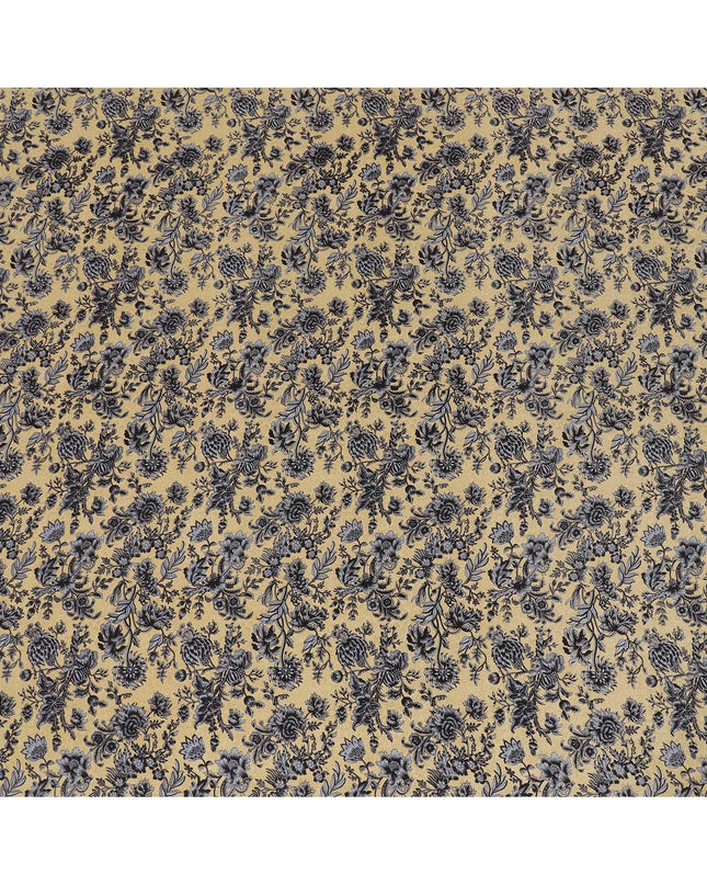 Sage green silk crepe fabric with black and grey print in floral design-D8397 Regal Fabrics