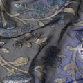 Blue Premium pure silk chiffon fabric with gold metallic lurex in floral design-D12536