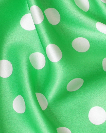 قماش ساتان حرير نقي أخضر ببغاء مع نقاط بيضاء بتصميم منقط-D11040