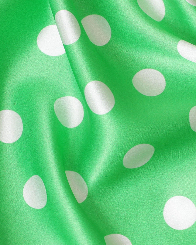 قماش ساتان حرير نقي أخضر ببغاء مع نقاط بيضاء بتصميم منقط-D11040