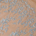 Powder blue Premium wedding nylon tulle fabric with same tone, off white embroidery, applique work and beadwork in floral design-D7915