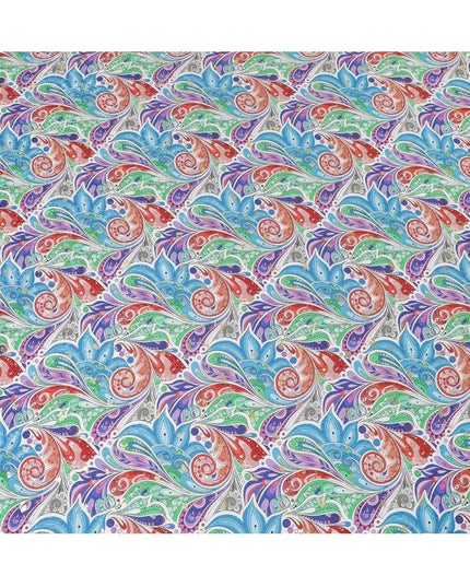 قماش ساتان من الحرير الإيطالي الخالص باللون الأبيض مع جاكار بنفس اللون مع طباعة متعددة الألوان ولوريكس معدني ذهبي بتصميم تجريدي - 14304