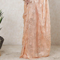 Salmon peach Premium French silk chiffon saree with same tone viscose and gold metallic lurex in floral design-D10202