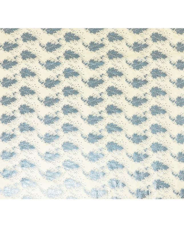 Banana yellow silk chiffon fabric with baby blue and copper metallic lurex in floral design-D8040