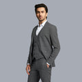 Charcoal grey Premium Italian wool suiting fabric with off white checks design-D11448