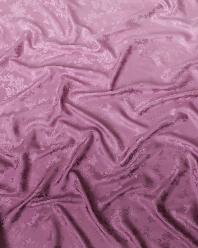 Light lavender to plum premium pure silk crepe fabric with same tone jacquard in ombre design-D13576