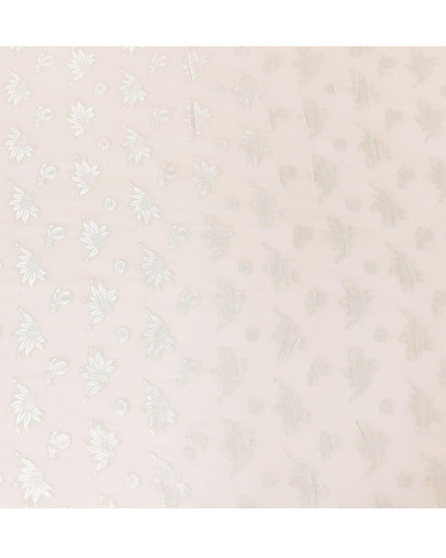 Light peach synthetic chiffon fabric with grey viscose and copper metallic lurex in floral design-D11888