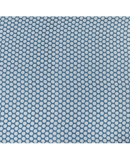 Olympic blue premium pure silk crepe fabric with white print in abstract design-D12077 Regal Fabrics