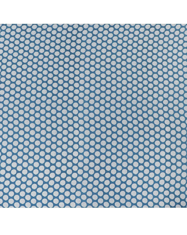 Olympic blue premium pure silk crepe fabric with white print in abstract design-D12077 Regal Fabrics