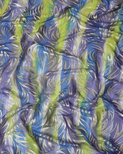 Multicolor premium pure silk chiffon fabric with gold metallic lurex in abstract design-D14072