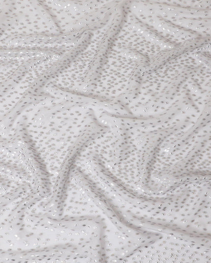 قماش شيفون من الحرير الخالص باللون الرمادي السحابي مع لوركس معدني متعدد الألوان بتصميم فاخر -D13144