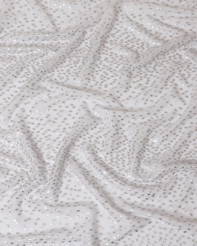 قماش شيفون من الحرير الخالص باللون الرمادي السحابي مع لوركس معدني متعدد الألوان بتصميم فاخر -D13144