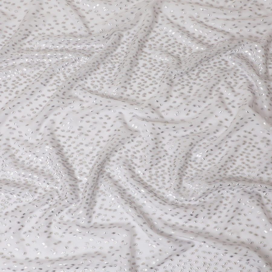 قماش شيفون من الحرير الخالص باللون الرمادي السحابي مع لوركس معدني متعدد الألوان بتصميم فاخر -D13144