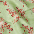 Lime green uragiri cotton voile fabric with same tone jacquard having barn red and black print in floral design-D14325 Regal Fabrics