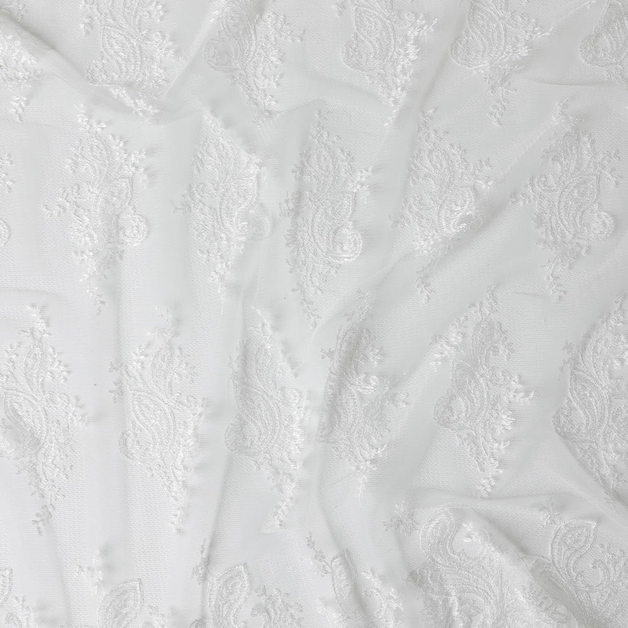 Off white nylon tulle fabric with same tone embroidery in fancy design-D5988