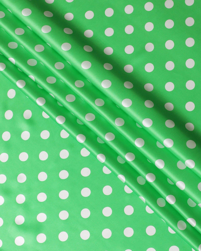 قماش ساتان حرير نقي أخضر ببغاء مع نقاط بيضاء بتصميم منقط-D11040