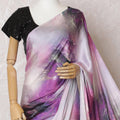 Multicolor printed synthetic satin saree having stone work in fancy deisgn-D15516
