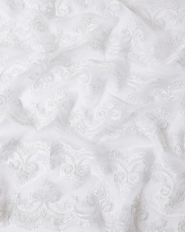 Off white nylon tulle fabric with same tone embroidery in fancy design-D11690 Regal Fabrics