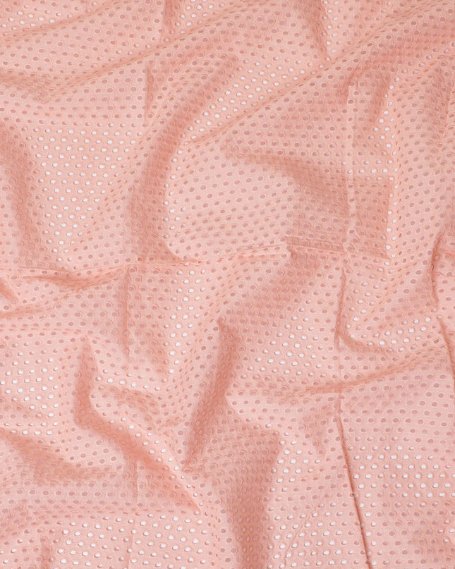 قماش الفوال القطني الخوخي مع تطريز بنفس اللون بتصميم شيكانكاري-D12481