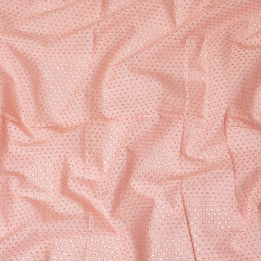 Peach cotton voile fabric with same tone embroidery in chikankari design-D12481