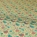 Mellow yellow pure silk crepe fabric with multicolor print in floral design-D8115 Regal Fabrics