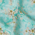 Turquoise blue synthetic crepe fabric with beige and mustard yellow print having stone work in floral design-D15295