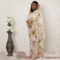 Multicolor Premium synthetic chiffon thobe with gold metallic foil print in stripe design-D14388 Regal Fabrics