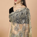 Gold, Black Premium metallic French chantilly lace saree having stone work in floral design-D8724S