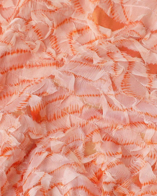 Squash orange synthetic chiffon fabric with off white and same tone patchwork in fancy design-D11669 Regal Fabrics