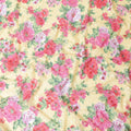 Blonde yellow Swiss cotton voile fabric with olive green, hot pink and ruby red floral print having clip cord design-D6777
