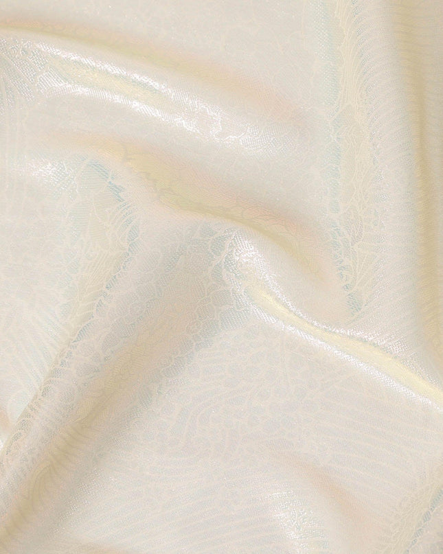 Beige synthetic chiffon fabric with same tone metallic lurex in floral design-D10118