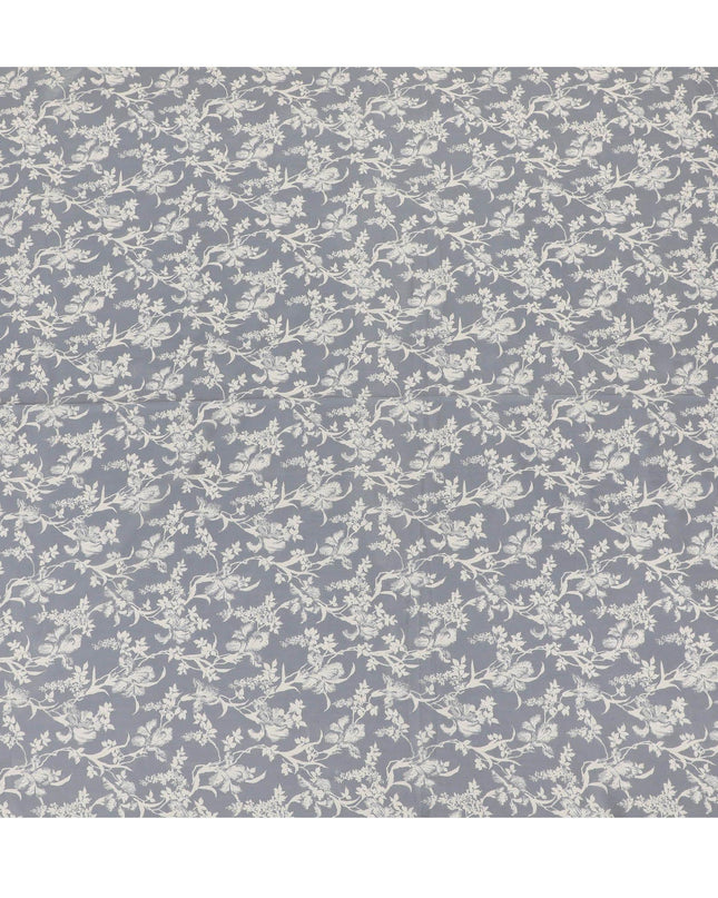 Iron grey cotton voile fabric with beige and off white print in floral design-D14838