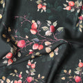Black synthetic satin fabric with multicolor print in floral design-D10269