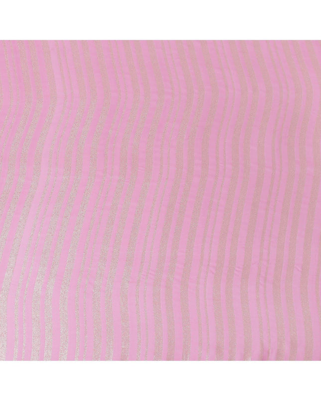 Hot pink Premium pure silk chiffon fabric with gold metallic lurex in stripe design-D12404
