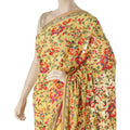 Light mustard yellow blended synthetic chiffon saree with multicolor embroidery in fancy design having multicolor bead work Regal Fabrics