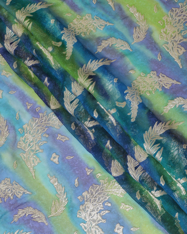 قماش شيفون حريري نقي فاخر متعدد الألوان مع لوركس معدني ذهبي بتصميم زهور-D14243