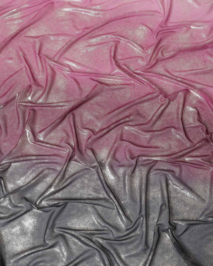 Baby pink to black synthetic chiffon fabric having gold metallic foil in ombre design-D10658