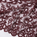 Maroon nylon tulle fabric with same tone embroidery in paisley design-D11685