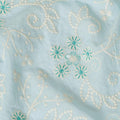 Baby blue premium pure cotton voile fabric with beige and turquoise fabric embroidery in floral design-D13599