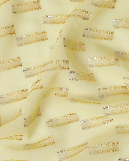 قماش شيفون حريري فرنسي (فرنساوي) أصفر ذهبي فاخر مع نفس اللون من الفيسكوز والوركس المعدني الذهبي والفضي بتصميم فاخر -D14221