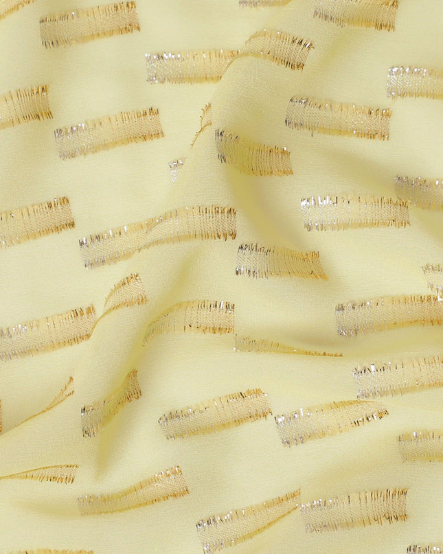 قماش شيفون حريري فرنسي (فرنساوي) أصفر ذهبي فاخر مع نفس اللون من الفيسكوز والوركس المعدني الذهبي والفضي بتصميم فاخر -D14221