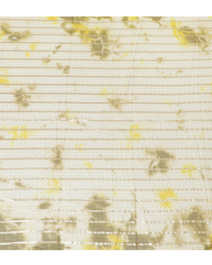 Multicolor synthetic chiffon fabric with gold stripe having same tone metallic dot foil in stripe design-D13658 Regal Fabrics