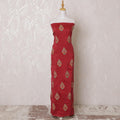Crimson red blended cotton lawn fabric with multicolor embroidery in floral design-D15072