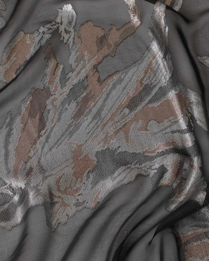 Black French silk chiffon fabric with multicolor metallic lurex in abstract design-D6487