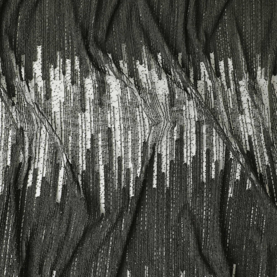 Bottle green nylon tulle fabric with same tone embroidery in fancy design