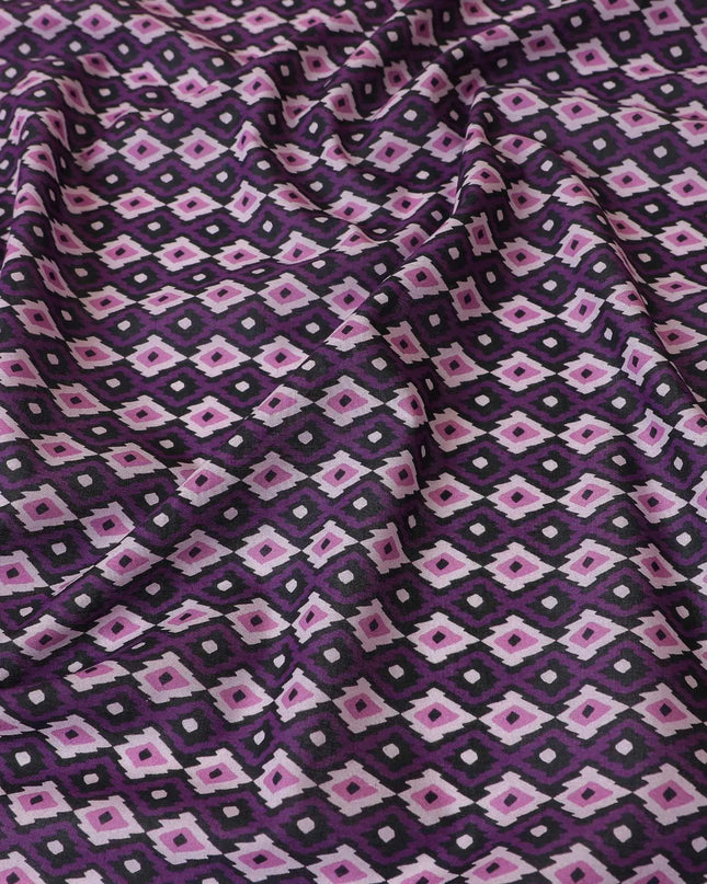 Purple Premium Spanish 100% cotton lawn fabric with black, baby pink and hot pink print in abstract design-D9239 Regal Fabrics