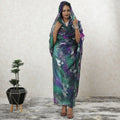 Multicolor Premium pure silk chiffon hand printed thobe with silver metallic lurex in floral design-D9493 Regal Fabrics
