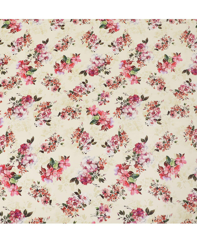 Beige synthetic crepe fabric with multicolor print in floral design-D14458