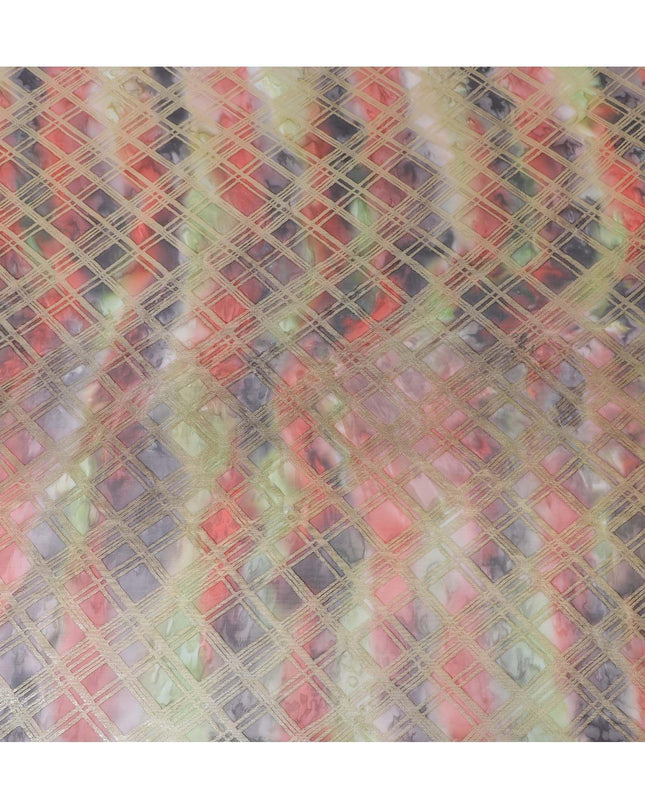 قماش شيفون من الحرير الخالص متعدد الألوان مع لوريكس معدني ذهبي بتصميم مربعات -D11410