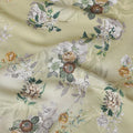 Sage green synthetic crepe fabric with multicolor print having stone work in floral design-D15312